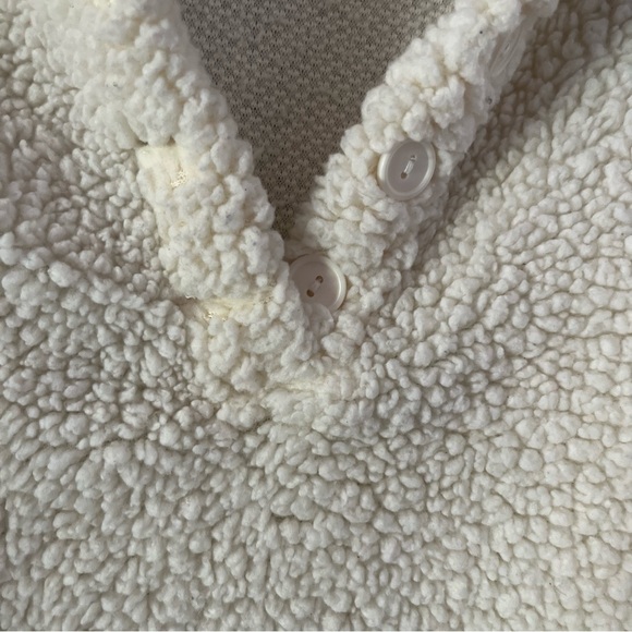 Cream 2 Button V Neck Long Sleeve Sherpa Fabric Lightweight Sweater, Size Medium - Picture 5 of 5